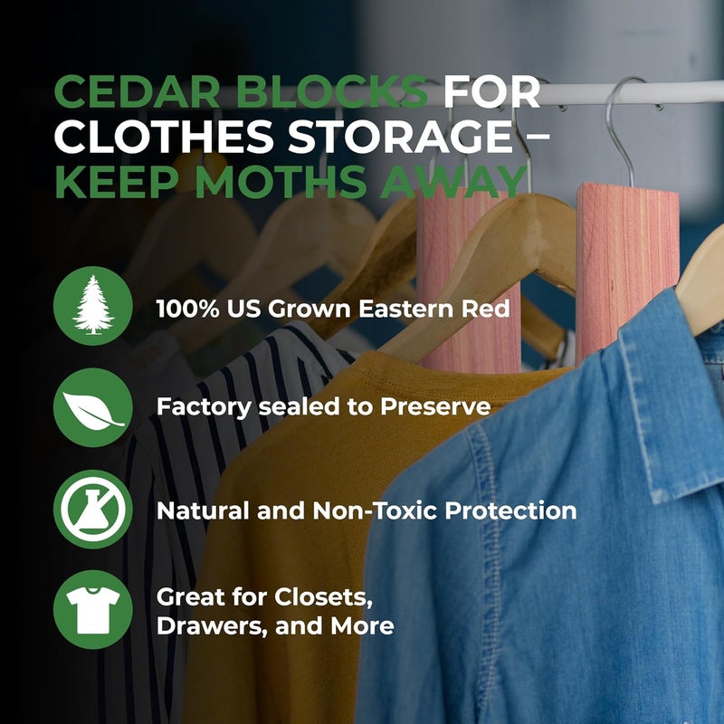 Professor Killamoth Cedar Blocks for Clothes Storage – Stop Clothes Damage - 10 Fresh Cedar Planks and Hangers to Protect Your Clothes - Image 2